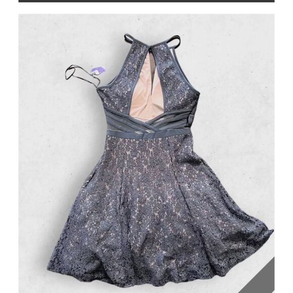 Morgan & Co. Sequin Halter Dress Sheer Insets & Keyhole Back Size 13 - Picture 2 of 14